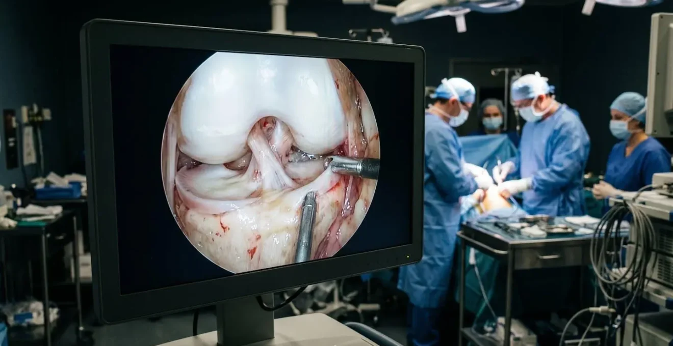 Arthroscopic view of ACL graft placement inside the knee joint during reconstruction surgery